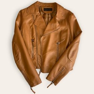 Solemio | 🎄Cognac Vegan Leather Moto Jacket.